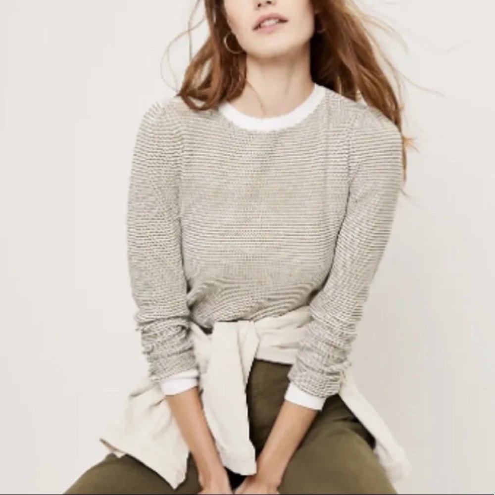 Loft Puff Sleeve Sweater Green White Size L